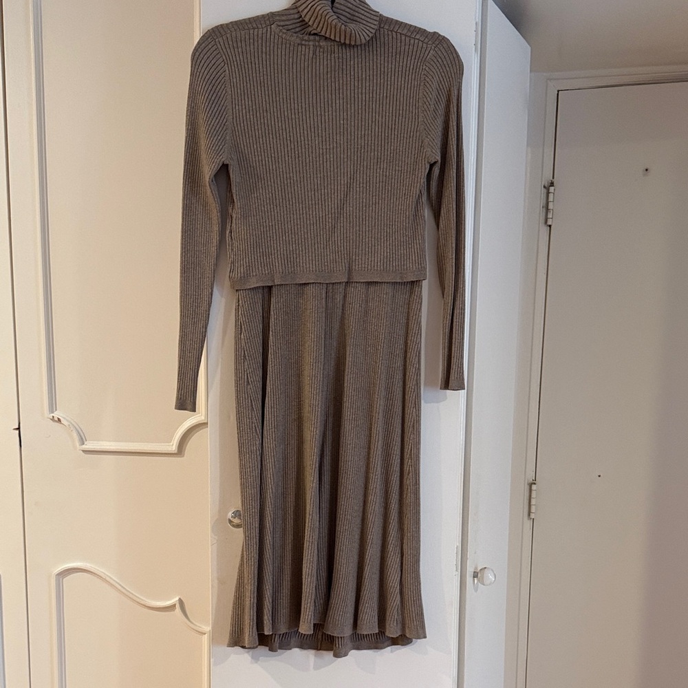 Seraphine maternity Taupe Ribbed Knit Long Sleeve Dress